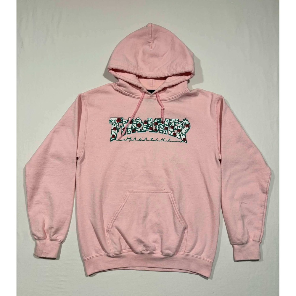 Thrasher Magazine Roses Logo Hoodie Pink Skate Streetwear Sweatshirt Small